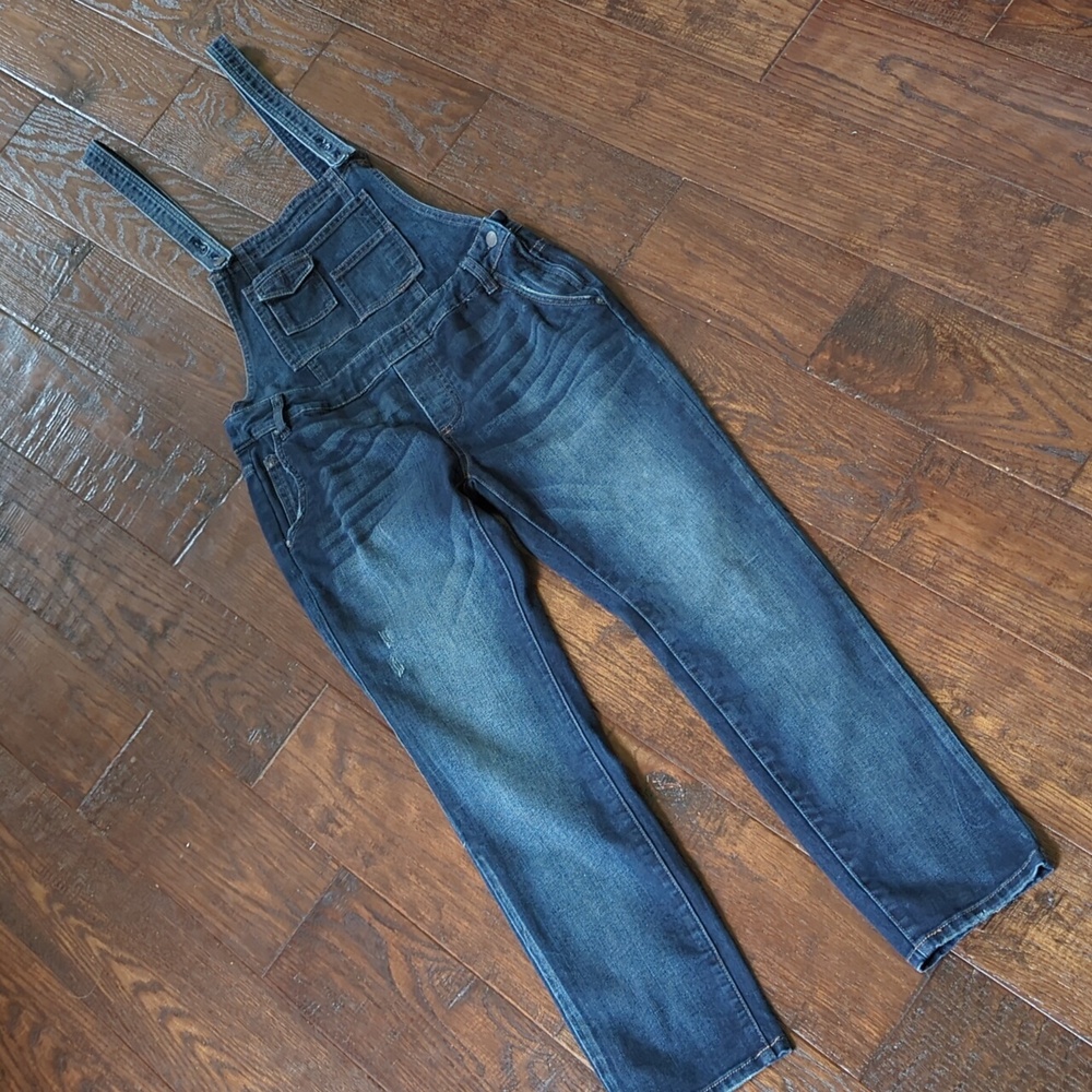 FREE PEOPLE I Slim/Skinny Fit Dark Blue Denim Jean Century Overalls, 26 - Picture 4 of 15